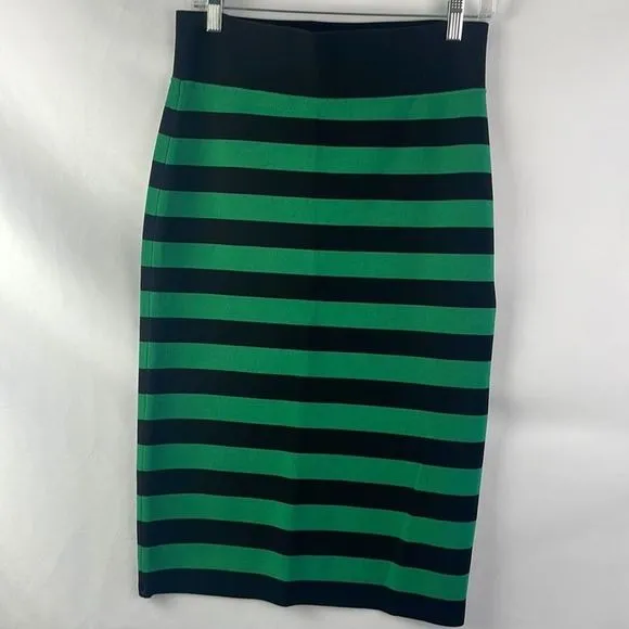 VeronicaBeard NWT Black Green Striped Knit Pencil Skirt