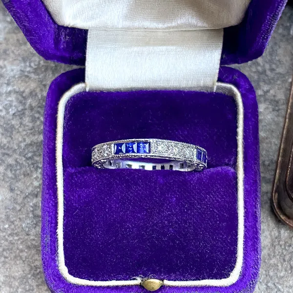 Vintage Sapphire & Diamond Eternity Band,Size 6 1/2