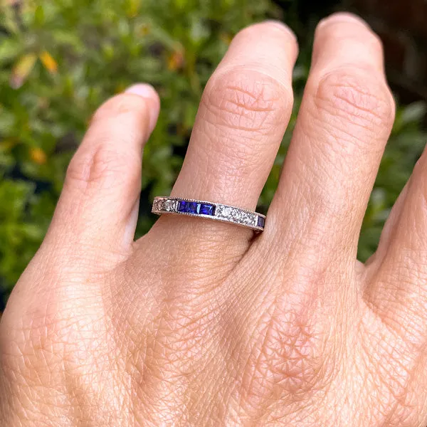 Vintage Sapphire & Diamond Eternity Band,Size 6 1/2